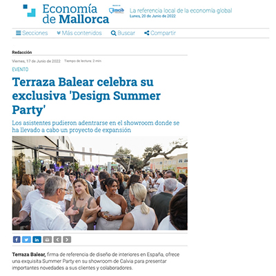 Economía de Mallorca describes Terraza Balear Design Summer Party as one of the must-attend events